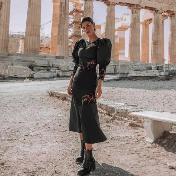 NWT H&M Conscious Lace Trimmed Midi Dress - Picture 7 of 11